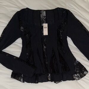 Anthropologie Elegant Black Lace Top